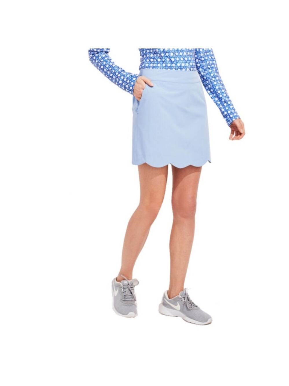 Vineyard Vines Light Blue Scallop Hem Midi Skirt